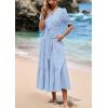 imagePRETTYGARDEN Summer Dresses for Women 2025 Elegant Classy Short Sleeve V Neck Ruffle A Line Belted Long Flowy Beach DressLight Blue