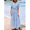 imagePRETTYGARDEN Summer Dresses for Women 2025 Elegant Classy Short Sleeve V Neck Ruffle A Line Belted Long Flowy Beach DressLight Blue