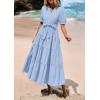 imagePRETTYGARDEN Summer Dresses for Women 2025 Elegant Classy Short Sleeve V Neck Ruffle A Line Belted Long Flowy Beach DressLight Blue