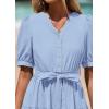 imagePRETTYGARDEN Summer Dresses for Women 2025 Elegant Classy Short Sleeve V Neck Ruffle A Line Belted Long Flowy Beach DressLight Blue