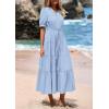 imagePRETTYGARDEN Summer Dresses for Women 2025 Elegant Classy Short Sleeve V Neck Ruffle A Line Belted Long Flowy Beach DressLight Blue