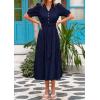 imagePRETTYGARDEN Summer Dresses for Women 2025 Elegant Classy Short Sleeve V Neck Ruffle A Line Belted Long Flowy Beach DressNavy