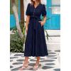 imagePRETTYGARDEN Summer Dresses for Women 2025 Elegant Classy Short Sleeve V Neck Ruffle A Line Belted Long Flowy Beach DressNavy