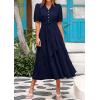 imagePRETTYGARDEN Summer Dresses for Women 2025 Elegant Classy Short Sleeve V Neck Ruffle A Line Belted Long Flowy Beach DressNavy