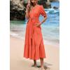 imagePRETTYGARDEN Summer Dresses for Women 2025 Elegant Classy Short Sleeve V Neck Ruffle A Line Belted Long Flowy Beach DressOrange