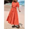 imagePRETTYGARDEN Summer Dresses for Women 2025 Elegant Classy Short Sleeve V Neck Ruffle A Line Belted Long Flowy Beach DressOrange