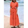 imagePRETTYGARDEN Summer Dresses for Women 2025 Elegant Classy Short Sleeve V Neck Ruffle A Line Belted Long Flowy Beach DressOrange