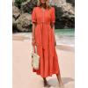 imagePRETTYGARDEN Summer Dresses for Women 2025 Elegant Classy Short Sleeve V Neck Ruffle A Line Belted Long Flowy Beach DressOrange