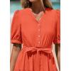 imagePRETTYGARDEN Summer Dresses for Women 2025 Elegant Classy Short Sleeve V Neck Ruffle A Line Belted Long Flowy Beach DressOrange
