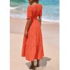 imagePRETTYGARDEN Summer Dresses for Women 2025 Elegant Classy Short Sleeve V Neck Ruffle A Line Belted Long Flowy Beach DressOrange