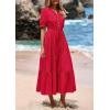 imagePRETTYGARDEN Summer Dresses for Women 2025 Elegant Classy Short Sleeve V Neck Ruffle A Line Belted Long Flowy Beach DressRed