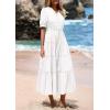 imagePRETTYGARDEN Summer Dresses for Women 2025 Elegant Classy Short Sleeve V Neck Ruffle A Line Belted Long Flowy Beach DressWhite