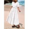 imagePRETTYGARDEN Summer Dresses for Women 2025 Elegant Classy Short Sleeve V Neck Ruffle A Line Belted Long Flowy Beach DressWhite