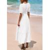 imagePRETTYGARDEN Summer Dresses for Women 2025 Elegant Classy Short Sleeve V Neck Ruffle A Line Belted Long Flowy Beach DressWhite