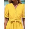 imagePRETTYGARDEN Summer Dresses for Women 2025 Elegant Classy Short Sleeve V Neck Ruffle A Line Belted Long Flowy Beach DressYellow