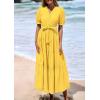 imagePRETTYGARDEN Summer Dresses for Women 2025 Elegant Classy Short Sleeve V Neck Ruffle A Line Belted Long Flowy Beach DressYellow