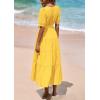 imagePRETTYGARDEN Summer Dresses for Women 2025 Elegant Classy Short Sleeve V Neck Ruffle A Line Belted Long Flowy Beach DressYellow