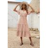 imagePRETTYGARDEN Summer Floral Dress for Women 2025 Casual Boho Short Sleeve Maxi Dresses V Neck Tiered Flowy Beach SundressApricot