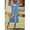 imagePRETTYGARDEN Summer Floral Dress for Women 2025 Casual Boho Short Sleeve Maxi Dresses V Neck Tiered Flowy Beach SundressBlue