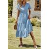 imagePRETTYGARDEN Summer Floral Dress for Women 2025 Casual Boho Short Sleeve Maxi Dresses V Neck Tiered Flowy Beach SundressBlue