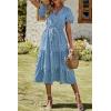imagePRETTYGARDEN Summer Floral Dress for Women 2025 Casual Boho Short Sleeve Maxi Dresses V Neck Tiered Flowy Beach SundressBlue