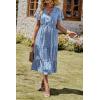 imagePRETTYGARDEN Summer Floral Dress for Women 2025 Casual Boho Short Sleeve Maxi Dresses V Neck Tiered Flowy Beach SundressBlue White Floral