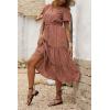 imagePRETTYGARDEN Summer Floral Dress for Women 2025 Casual Boho Short Sleeve Maxi Dresses V Neck Tiered Flowy Beach SundressBrick Red