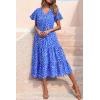 imagePRETTYGARDEN Summer Floral Dress for Women 2025 Casual Boho Short Sleeve Maxi Dresses V Neck Tiered Flowy Beach SundressDark Blue