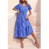 imagePRETTYGARDEN Summer Floral Dress for Women 2025 Casual Boho Short Sleeve Maxi Dresses V Neck Tiered Flowy Beach SundressDark Blue