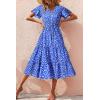 imagePRETTYGARDEN Summer Floral Dress for Women 2025 Casual Boho Short Sleeve Maxi Dresses V Neck Tiered Flowy Beach SundressDark Blue