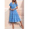 imagePRETTYGARDEN Summer Floral Dress for Women 2025 Casual Boho Short Sleeve Maxi Dresses V Neck Tiered Flowy Beach SundressLight Blue Purple Floral