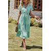 imagePRETTYGARDEN Summer Floral Dress for Women 2025 Casual Boho Short Sleeve Maxi Dresses V Neck Tiered Flowy Beach SundressLight Green