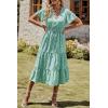 imagePRETTYGARDEN Summer Floral Dress for Women 2025 Casual Boho Short Sleeve Maxi Dresses V Neck Tiered Flowy Beach SundressLight Green
