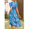 imagePRETTYGARDEN Summer Floral Dress for Women 2025 Casual Boho Short Sleeve Maxi Dresses V Neck Tiered Flowy Beach SundressPrint Blue