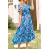 imagePRETTYGARDEN Summer Floral Dress for Women 2025 Casual Boho Short Sleeve Maxi Dresses V Neck Tiered Flowy Beach SundressPrint Blue