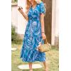 imagePRETTYGARDEN Summer Floral Dress for Women 2025 Casual Boho Short Sleeve Maxi Dresses V Neck Tiered Flowy Beach SundressPrint Blue