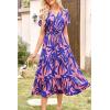 imagePRETTYGARDEN Summer Floral Dress for Women 2025 Casual Boho Short Sleeve Maxi Dresses V Neck Tiered Flowy Beach SundressPrint Pink Purple