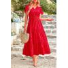 imagePRETTYGARDEN Summer Floral Dress for Women 2025 Casual Boho Short Sleeve Maxi Dresses V Neck Tiered Flowy Beach SundressPrint Red