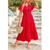 imagePRETTYGARDEN Summer Floral Dress for Women 2025 Casual Boho Short Sleeve Maxi Dresses V Neck Tiered Flowy Beach SundressPrint Red