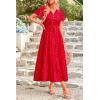 imagePRETTYGARDEN Summer Floral Dress for Women 2025 Casual Boho Short Sleeve Maxi Dresses V Neck Tiered Flowy Beach SundressPrint Red