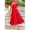 imagePRETTYGARDEN Summer Floral Dress for Women 2025 Casual Boho Short Sleeve Maxi Dresses V Neck Tiered Flowy Beach SundressPrint Red