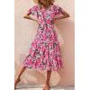 imagePRETTYGARDEN Summer Floral Dress for Women 2025 Casual Boho Short Sleeve Maxi Dresses V Neck Tiered Flowy Beach SundressRed