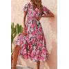 imagePRETTYGARDEN Summer Floral Dress for Women 2025 Casual Boho Short Sleeve Maxi Dresses V Neck Tiered Flowy Beach SundressRed