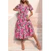imagePRETTYGARDEN Summer Floral Dress for Women 2025 Casual Boho Short Sleeve Maxi Dresses V Neck Tiered Flowy Beach SundressRed