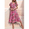 imagePRETTYGARDEN Summer Floral Dress for Women 2025 Casual Boho Short Sleeve Maxi Dresses V Neck Tiered Flowy Beach SundressRed