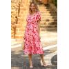 imagePRETTYGARDEN Summer Floral Dress for Women 2025 Casual Boho Short Sleeve Maxi Dresses V Neck Tiered Flowy Beach SundressRed Floral