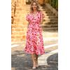 imagePRETTYGARDEN Summer Floral Dress for Women 2025 Casual Boho Short Sleeve Maxi Dresses V Neck Tiered Flowy Beach SundressRed Floral