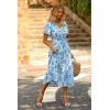 imagePRETTYGARDEN Summer Floral Dress for Women 2025 Casual Boho Short Sleeve Maxi Dresses V Neck Tiered Flowy Beach SundressWhite Blue Floral