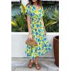 imagePRETTYGARDEN Summer Floral Dress for Women 2025 Casual Boho Short Sleeve Maxi Dresses V Neck Tiered Flowy Beach SundressYellow Blue Floral