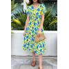 imagePRETTYGARDEN Summer Floral Dress for Women 2025 Casual Boho Short Sleeve Maxi Dresses V Neck Tiered Flowy Beach SundressYellow Blue Floral
